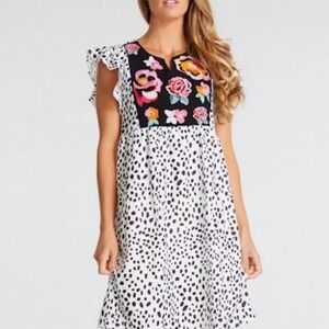 Kirundo Women's Leopard Print Embroidered‎ Short Dress Size Medium